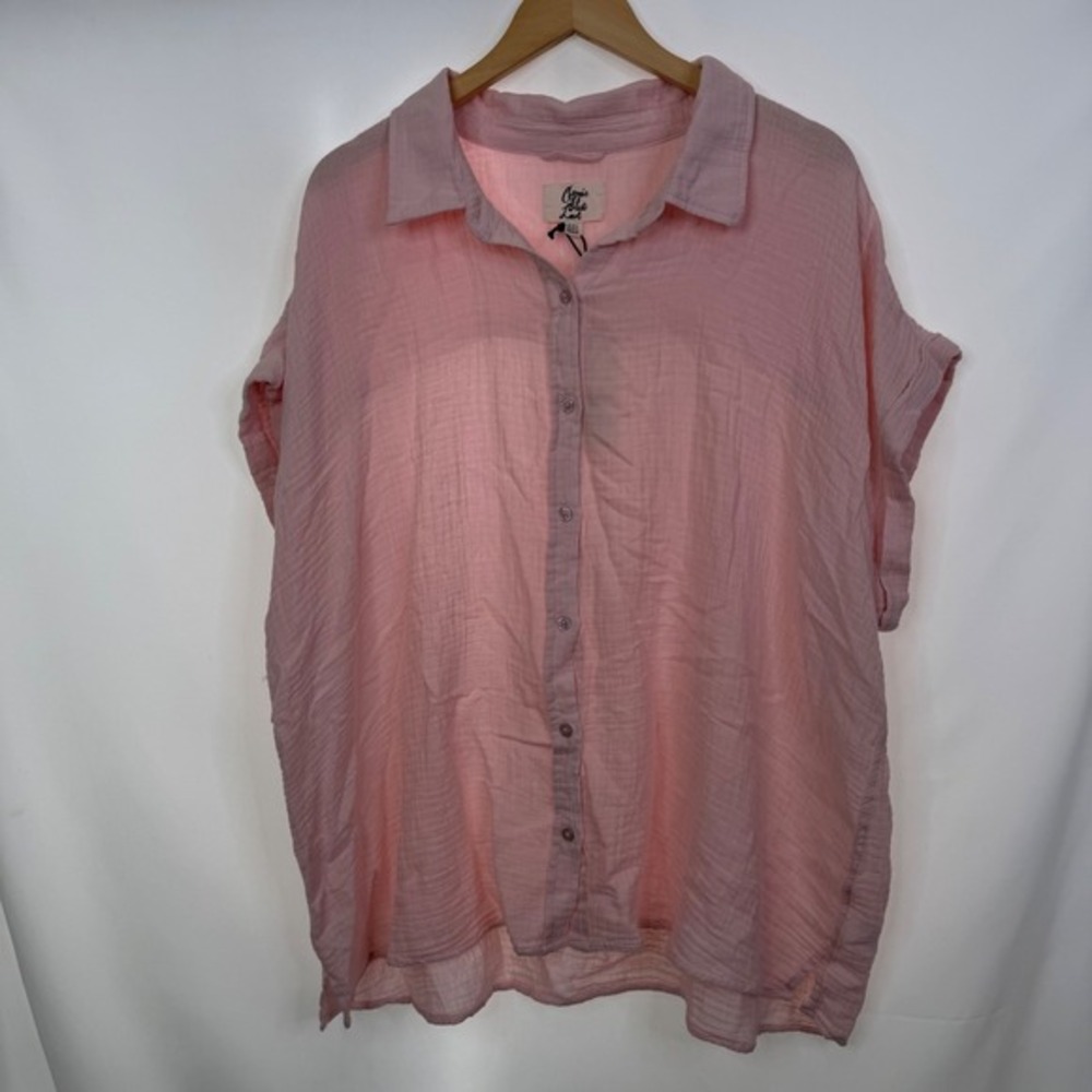Cosmic Blue Love Seashell Pink Double Gauze Button Down Shirt XXL NWT - Picture 3 of 9